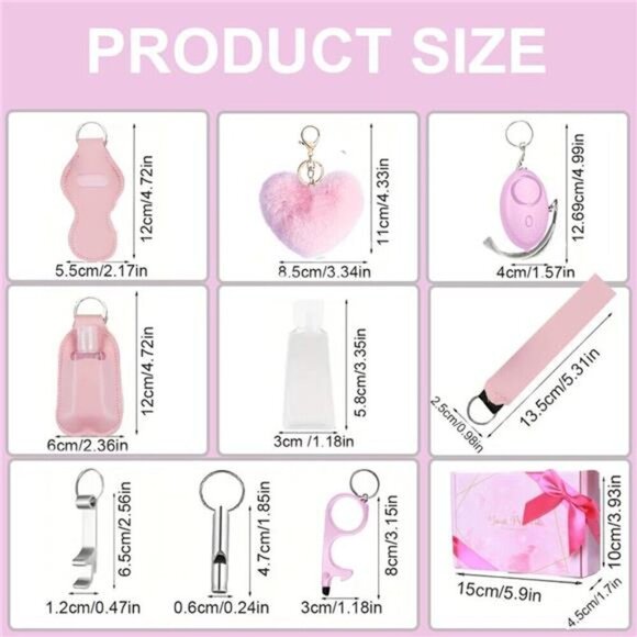 Women's Pink Self Defense Keychain Set with Safety Tools & Accessories 8 Piece - Picture 3 of 6